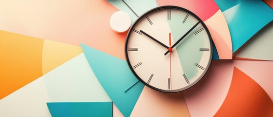 A colorful background with a clock on the wall