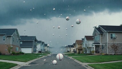 A group of balls suspended in mid-air, frozen in motion