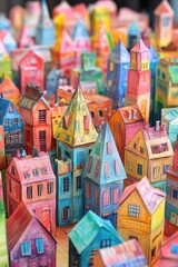 Fototapeta premium Close-up shot of intricately designed paper house models
