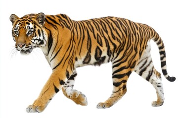 Obraz premium Walking Bengal Tiger Isolated on White Background Wild Animal Portrait