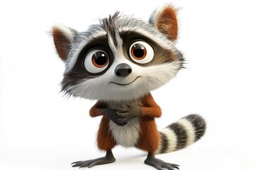Standing Cartoon Raccoon Character with Big Eyes and Striped Tail