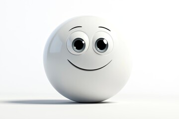 Smiling White Sphere Character with Big Eyes on Plain Background