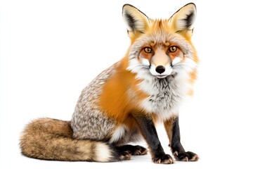 Red Fox Sitting Isolated on White Background Animal Portrait Stock Photo