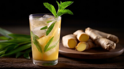Fototapeta premium Cold Ginger and Mint Sugarcane Drink