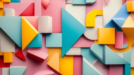 Obraz premium Vibrant abstract 3d geometric shape pattern with colorful symmetrical design and dynamic light effects