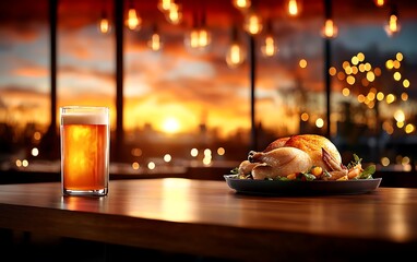 Roasted Chicken, Beer, Sunset View