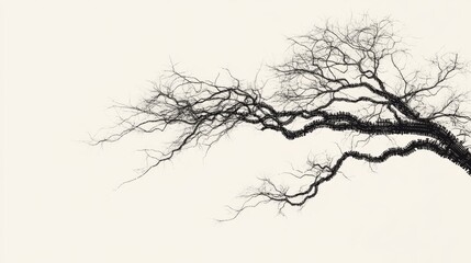 Fototapeta premium Futuristic minimalist digital artwork of tree branches formed by interwoven binary code chains in abstract cybernetic style