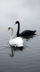Obraz premium Black and White Swans: A Study in Contrast and Beauty