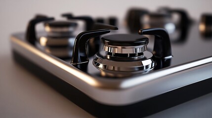 Modern Gas Stove Top with Sleek Chrome Accents and Black Burner Controls