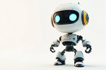 Cute White Robot Standing Tall with Glowing Eyes on Light Background