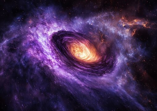 an active galactic nucleus (AGN) showcasing the swirling accretion disk glowing in ultraviolet light
