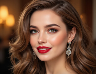 Fototapeta premium Close-up portrait of a woman with red lips and long hair.