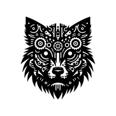 A tattoo-style vector illustration of a wolf head, featuring bold lines and tribal design elements, capturing the power and fierceness of the wild predator