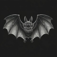 Obraz premium Bat with outstretched wings perched on a black background showcasing detailed textures and features