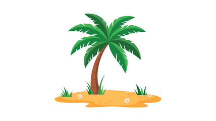 Tropical Oasis: A solitary palm tree stands proudly amidst a sandy landscape, its lush green fronds reaching towards the sky, evoking feelings of paradise and relaxation. 