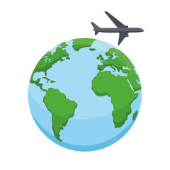 Fototapeta premium Airplane Flying Above Earth in Simple Vector Style 