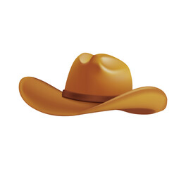 Brown cowboy hat 3D vector illustration isolated on white background. Wild west element design. Cowgirl or cowboy fashion decorative accessories