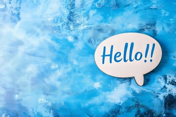 Speech bubble featuring  hello  isolated on blue background with copy space for web banner use