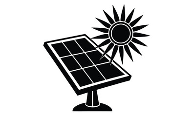 Solar panel energy icon silhouette, solar panel energy with sunlight silhouette vector art illustration design template. 