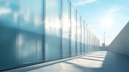 Modern Glass Architecture with Bright Sunlight and Clear Skies