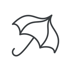Cute umbrella icon. Hand drawn monochrome illustration of a vintage parasol isolated on a white background. Kawaii sticker. Vector 10 EPS.
