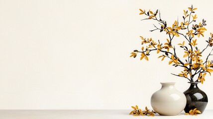 Elegant floral arrangement in minimalist studio decorative plants and vases contemporary art bright and airy environment aesthetic viewpoint nature's beauty celebrated