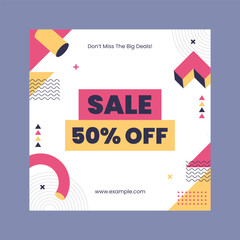 Sale square banner template for social media posts, mobile apps, banners design, web or internet ads. Trendy abstract square template with geometric concept.