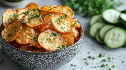 Crispy fried pickle dip with golden chips and fresh garnishes ideal for gatherings and snacks
