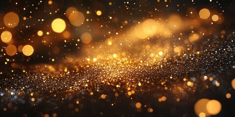 Obraz premium Golden particles shimmering against a dark background create a magical atmosphere during an evening celebration