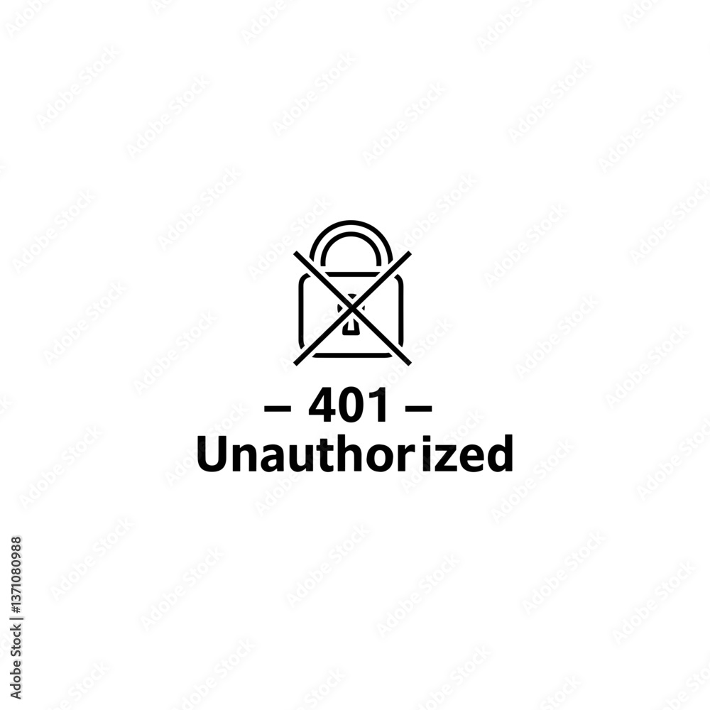 Poster http error 401 unauthorized icon with lock symbol