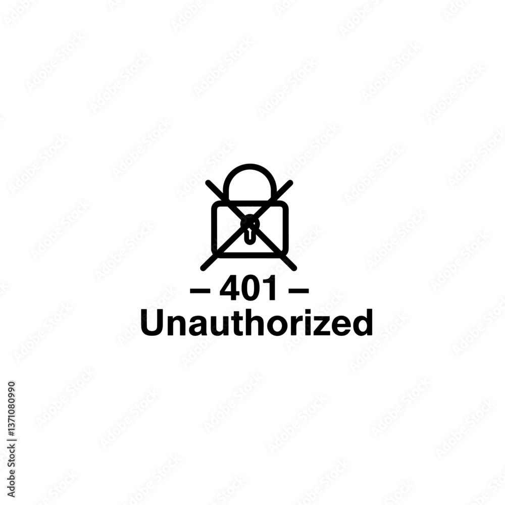 Poster http 401 unauthorized error icon in minimalist style
