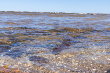 
the sea with waves and reflections.