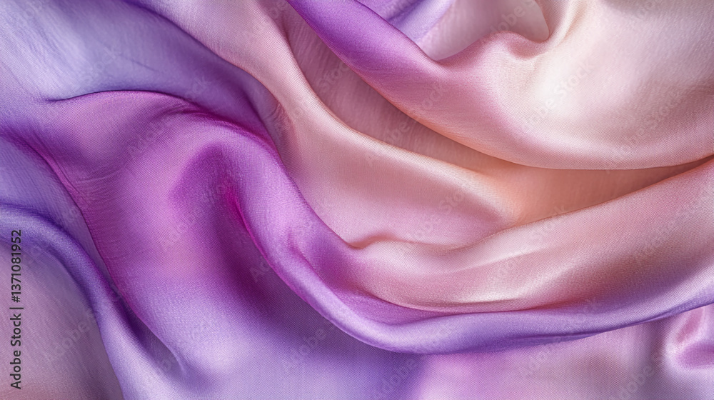 Poster soft purple and peach fabric texture, draped in gentle waves, showcasing a subtle ombre effect, repr