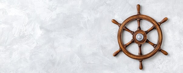Obraz premium Navigating the seas classic wooden ship wheel against a textured wall nautical decor home interior minimalist setting artistic perspective