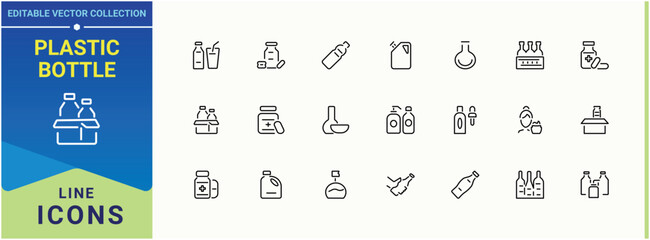 Plastic Bottle line icon. Contains such icons as eco, water, wine container and more. Bottle vector line icon set. Modern vector illustration. Art and illustration.