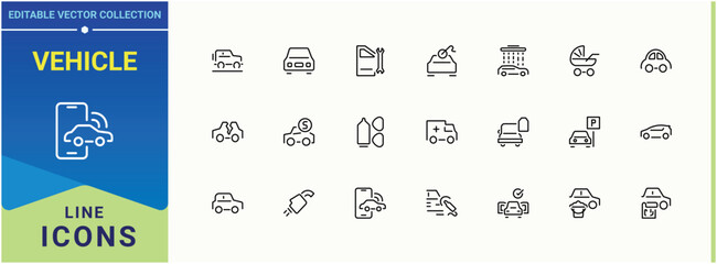 Vehicle line icon. Contains related to transport, taxi, automobile, hybrid and more. Cars icon collection. Minimalist vector collections. Pixel perfect. Editable vector.