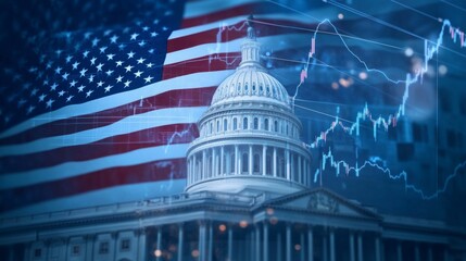 U.scapitol building with american flag and financial chart  symbol of democracy and economy