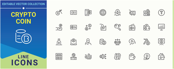 Crypto Coin icon. Contains related to bank, bit, wallet, finance, crypto and more. Bitcoin icon set. Minimalist editable vector stroke. Editable vector art.