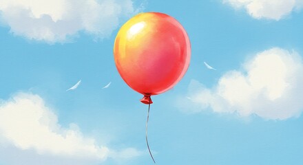 Obraz premium Soaring Scarlet Balloon against a Serene Blue Sky