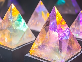 Vibrant Crystal Pyramids: Iridescent Gemstone Collection