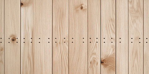 Fototapeta premium Light beige wood plank texture background with small holes, creating a clean and simple aesthetic suitable for various design projects, showcasing minimalist style