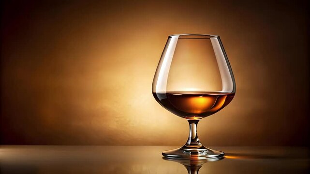 Elegant glass with cognac on dark background with soft lighting. 