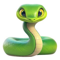 Fototapeta premium Cute Cartoon Green Snake with Big Eyes, Playful and Friendly Look Isolated on a Transparent Background