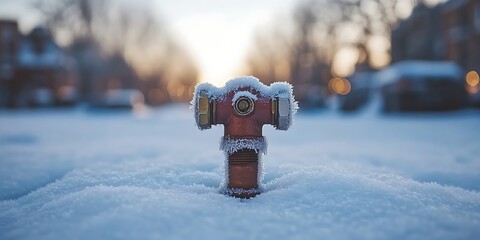 Frozen hydrant with snowy street.
