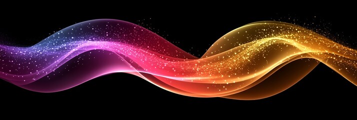 Fototapeta premium Abstract Colorful Wave Background Design with Sparkling Golden Glittering Particles Elegant Flowing Dynamic Modern Digital Art