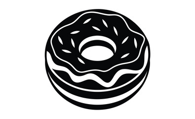 Donut with sprinkles silhouette, Black and White Illustrated Donut with Sprinkles Art of Tasty Treat 