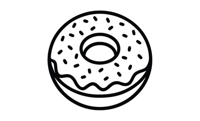 Donut with sprinkles silhouette, Black and White Illustrated Donut with Sprinkles Art of Tasty Treat 