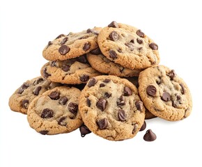 A delicious pile of freshly baked chocolate chip cookies. Perfect for a sweet treat!