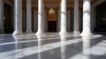 Grand hall with pillars and marble flooring