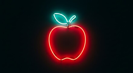 Obraz premium Glowing Neon Apple Sign Bright Red and Green Colors